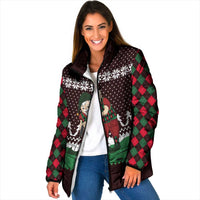 Christmas Golf Padded Jacket with Elf Golfer Argyle Plaid and Snowflake Pattern - Wonder Print Shop
