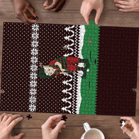 Christmas Golf Puzzle with Elf Golfer Argyle Plaid and Snowflake Pattern - Wonder Print Shop