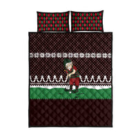 Christmas Golf Quilt Bed Set with Elf Golfer Argyle Plaid and Snowflake Pattern - Wonder Print Shop