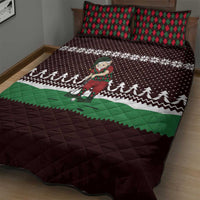 Christmas Golf Quilt Bed Set with Elf Golfer Argyle Plaid and Snowflake Pattern - Wonder Print Shop