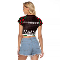Christmas Golf Raglan Cropped T Shirt with Elf Golfer Argyle Plaid and Snowflake Pattern - Wonder Print Shop