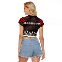 Christmas Golf Raglan Cropped T Shirt with Elf Golfer Argyle Plaid and Snowflake Pattern - Wonder Print Shop