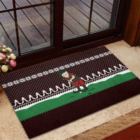 Christmas Golf Rubber Doormat with Elf Golfer Argyle Plaid and Snowflake Pattern - Wonder Print Shop