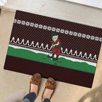 Christmas Golf Rubber Doormat with Elf Golfer Argyle Plaid and Snowflake Pattern - Wonder Print Shop