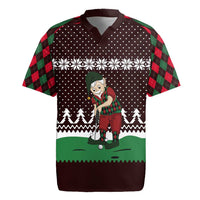 Christmas Golf Rugby Jersey with Elf Golfer Argyle Plaid and Snowflake Pattern - Wonder Print Shop