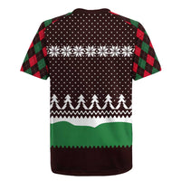 Christmas Golf Rugby Jersey with Elf Golfer Argyle Plaid and Snowflake Pattern - Wonder Print Shop