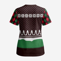 Christmas Golf Scrub Top with Elf Golfer Argyle Plaid and Snowflake Pattern - Wonder Print Shop