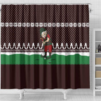 Christmas Golf Shower Curtain with Elf Golfer Argyle Plaid and Snowflake Pattern - Wonder Print Shop