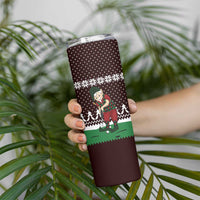 Christmas Golf Skinny Tumbler with Elf Golfer Argyle Plaid and Snowflake Pattern - Wonder Print Shop
