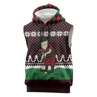 Christmas Golf Sleeveless Hoodie with Elf Golfer Argyle Plaid and Snowflake Pattern - Wonder Print Shop