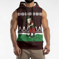 Christmas Golf Sleeveless Hoodie with Elf Golfer Argyle Plaid and Snowflake Pattern - Wonder Print Shop