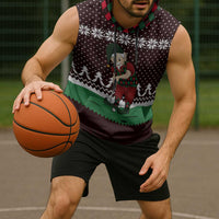 Christmas Golf Sleeveless Hoodie with Elf Golfer Argyle Plaid and Snowflake Pattern - Wonder Print Shop