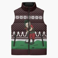 Christmas Golf Sleeveless Puffer Jacket with Elf Golfer Argyle Plaid and Snowflake Pattern - Wonder Print Shop