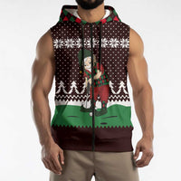 Christmas Golf Sleeveless Zip Hoodie with Elf Golfer Argyle Plaid and Snowflake Pattern - Wonder Print Shop