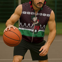 Christmas Golf Sleeveless Zip Hoodie with Elf Golfer Argyle Plaid and Snowflake Pattern - Wonder Print Shop