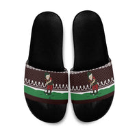 Christmas Golf Slide Sandals with Elf Golfer Argyle Plaid and Snowflake Pattern - Wonder Print Shop