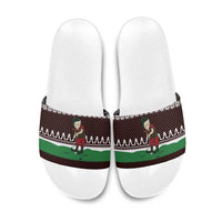 Christmas Golf Slide Sandals with Elf Golfer Argyle Plaid and Snowflake Pattern - Wonder Print Shop