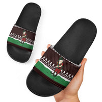 Christmas Golf Slide Sandals with Elf Golfer Argyle Plaid and Snowflake Pattern - Wonder Print Shop