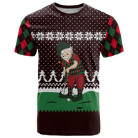 Christmas Golf T Shirt with Elf Golfer Argyle Plaid and Snowflake Pattern - Wonder Print Shop