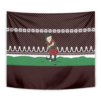 Christmas Golf Tapestry with Elf Golfer Argyle Plaid and Snowflake Pattern - Wonder Print Shop