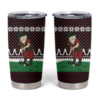 Christmas Golf Tumbler Cup with Elf Golfer Argyle Plaid and Snowflake Pattern - Wonder Print Shop