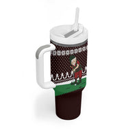 Christmas Golf Tumbler With Handle with Elf Golfer Argyle Plaid and Snowflake Pattern - Wonder Print Shop
