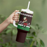 Christmas Golf Tumbler With Handle with Elf Golfer Argyle Plaid and Snowflake Pattern - Wonder Print Shop