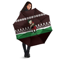 Christmas Golf Umbrella with Elf Golfer Argyle Plaid and Snowflake Pattern - Wonder Print Shop