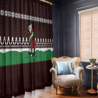 Christmas Golf Window Curtain with Elf Golfer Argyle Plaid and Snowflake Pattern - Wonder Print Shop