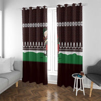 Christmas Golf Window Curtain with Elf Golfer Argyle Plaid and Snowflake Pattern - Wonder Print Shop