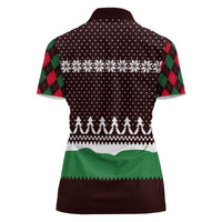 Christmas Golf Women Polo Shirt with Elf Golfer Argyle Plaid and Snowflake Pattern - Wonder Print Shop