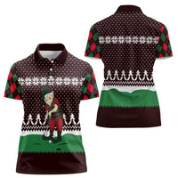 Christmas Golf Women Polo Shirt with Elf Golfer Argyle Plaid and Snowflake Pattern - Wonder Print Shop