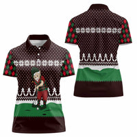 Christmas Golf Women Polo Shirt with Elf Golfer Argyle Plaid and Snowflake Pattern - Wonder Print Shop