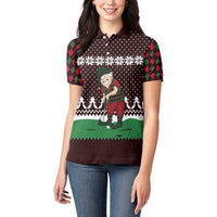 Christmas Golf Women Polo Shirt with Elf Golfer Argyle Plaid and Snowflake Pattern - Wonder Print Shop