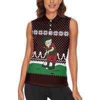 Christmas Golf Women Sleeveless Polo Shirt with Elf Golfer Argyle Plaid and Snowflake Pattern - Wonder Print Shop