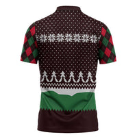 Christmas Golf Zipper Polo Shirt with Elf Golfer Argyle Plaid and Snowflake Pattern - Wonder Print Shop