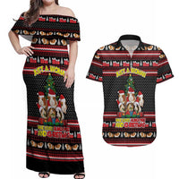 Guinea Pig Christmas Couples Matching Off Shoulder Maxi Dress and Hawaiian Shirt with Santa Hats Tree and Festive Gift Pattern - Wonder Print Shop