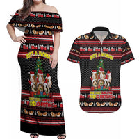 Guinea Pig Christmas Couples Matching Off Shoulder Maxi Dress and Hawaiian Shirt with Santa Hats Tree and Festive Gift Pattern - Wonder Print Shop