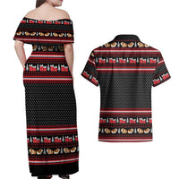 Guinea Pig Christmas Couples Matching Off Shoulder Maxi Dress and Hawaiian Shirt with Santa Hats Tree and Festive Gift Pattern - Wonder Print Shop