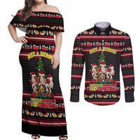 Guinea Pig Christmas Couples Matching Off Shoulder Maxi Dress and Long Sleeve Button Shirt with Santa Hats Tree and Festive Gift Pattern - Wonder Print Shop