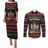Guinea Pig Christmas Couples Matching Puletasi and Long Sleeve Button Shirt with Santa Hats Tree and Festive Gift Pattern - Wonder Print Shop