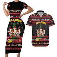 Guinea Pig Christmas Couples Matching Short Sleeve Bodycon Dress and Hawaiian Shirt with Santa Hats Tree and Festive Gift Pattern - Wonder Print Shop