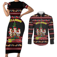 Guinea Pig Christmas Couples Matching Short Sleeve Bodycon Dress and Long Sleeve Button Shirt with Santa Hats Tree and Festive Gift Pattern - Wonder Print Shop