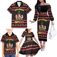 Guinea Pig Christmas Family Matching Off The Shoulder Long Sleeve Dress and Hawaiian Shirt with Santa Hats Tree and Festive Gift Pattern - Wonder Print Shop
