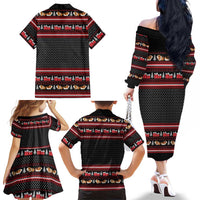 Guinea Pig Christmas Family Matching Off The Shoulder Long Sleeve Dress and Hawaiian Shirt with Santa Hats Tree and Festive Gift Pattern - Wonder Print Shop
