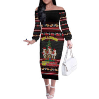 Guinea Pig Christmas Family Matching Off The Shoulder Long Sleeve Dress and Hawaiian Shirt with Santa Hats Tree and Festive Gift Pattern - Wonder Print Shop