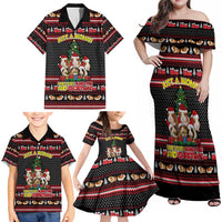 Guinea Pig Christmas Family Matching Off Shoulder Maxi Dress and Hawaiian Shirt with Santa Hats Tree and Festive Gift Pattern - Wonder Print Shop