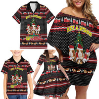 Guinea Pig Christmas Family Matching Off Shoulder Short Dress and Hawaiian Shirt with Santa Hats Tree and Festive Gift Pattern - Wonder Print Shop