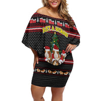Guinea Pig Christmas Family Matching Off Shoulder Short Dress and Hawaiian Shirt with Santa Hats Tree and Festive Gift Pattern - Wonder Print Shop