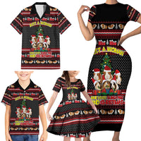 Guinea Pig Christmas Family Matching Short Sleeve Bodycon Dress and Hawaiian Shirt with Santa Hats Tree and Festive Gift Pattern - Wonder Print Shop